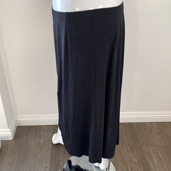 Vintage Y2K Max Studio Petite Large Black Slinky Maxi Skirt w Elastic Waistband - Picture 3 of 6